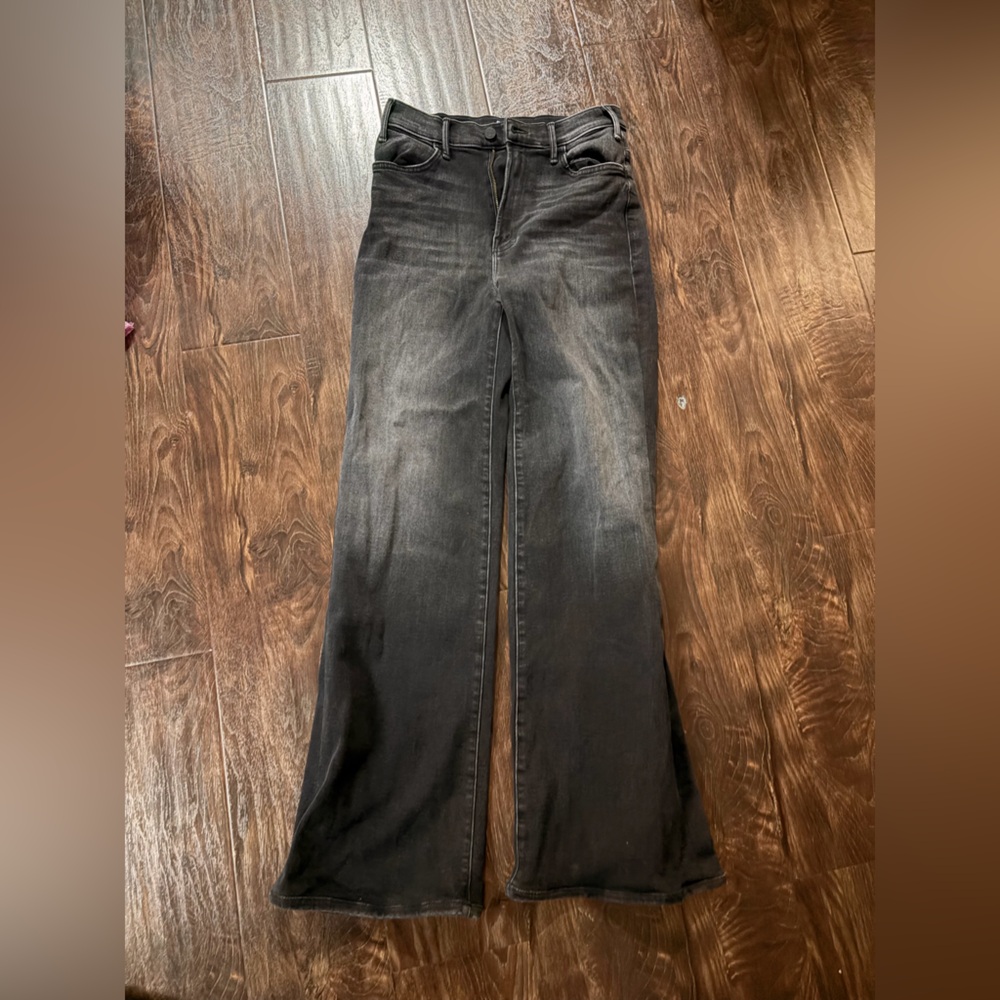 MOTHER Black Washed Ankle Crop Flare Jeans
